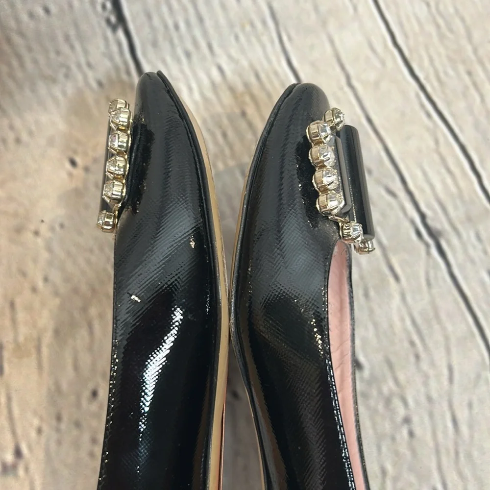 Kate Spade Black Patent Leather Rhinestone Encrusted Accent Flat Shoes Size 6